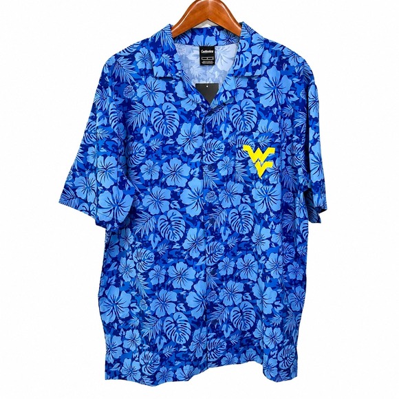 Captivating Other - Captivating West Virginia Mountaineers Blue Floral Tropical Button Up Shirt L